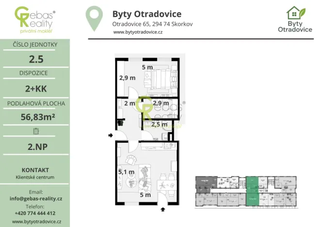 Prodej bytu 2+kk, Skorkov - Otradovice, 56 m2