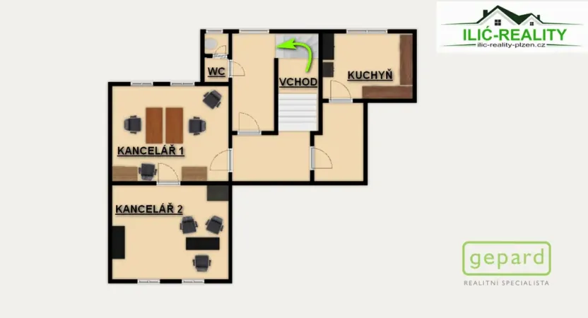 Pronájem kanceláře, Plzeň, Na Roudné, 45 m2