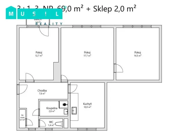 Pronájem bytu 3+1, Uničov, Nerudova, 66 m2