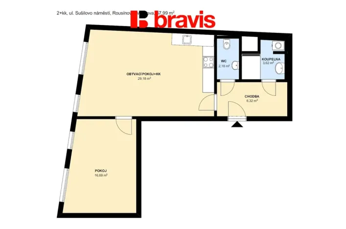 Pronájem bytu 2+kk, Rousínov, Sušilovo náměstí, 58 m2