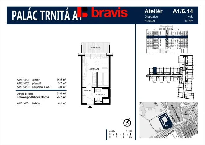Pronájem bytu 1+kk, Brno - Trnitá, Trnitá, 27 m2