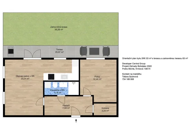 Prodej bytu 2+kk, Praha - Michle, Krnkova, 53 m2