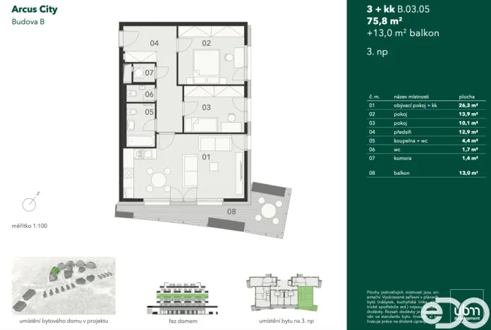 Pronájem bytu 3+kk, Praha, Hasilova, 76 m2