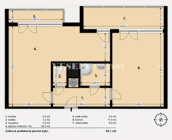 Prodej bytu 2+kk, Praha - Letňany, Tupolevova, 62 m2