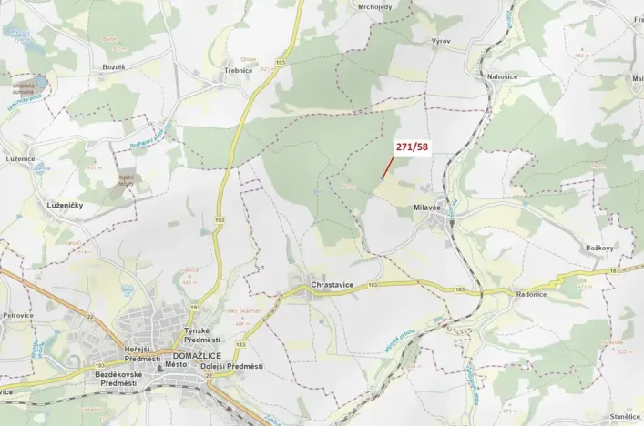 Dražba lesa, Milavče, 2102 m2