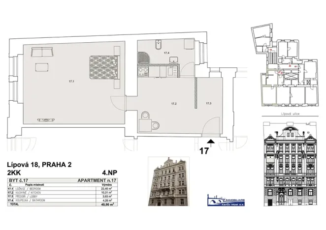 Pronájem bytu 2+kk, Praha - Nové Město, Lípová, 41 m2