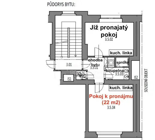 Pronájem pokoje, Praha - Kobylisy, Střelničná, 22 m2