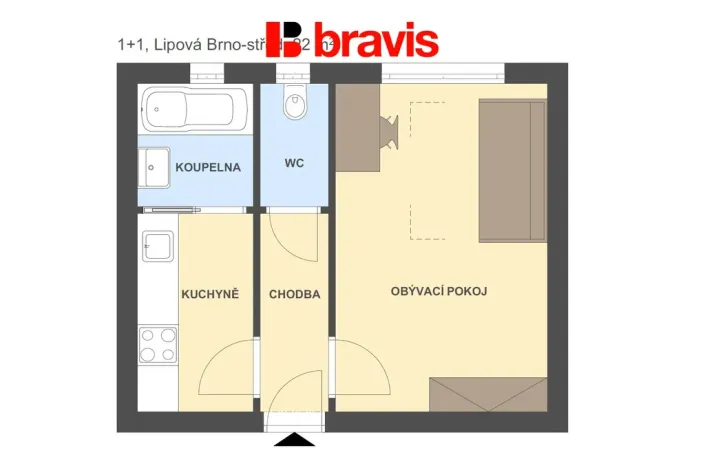 Pronájem bytu 1+1, Brno, Lipová, 22 m2