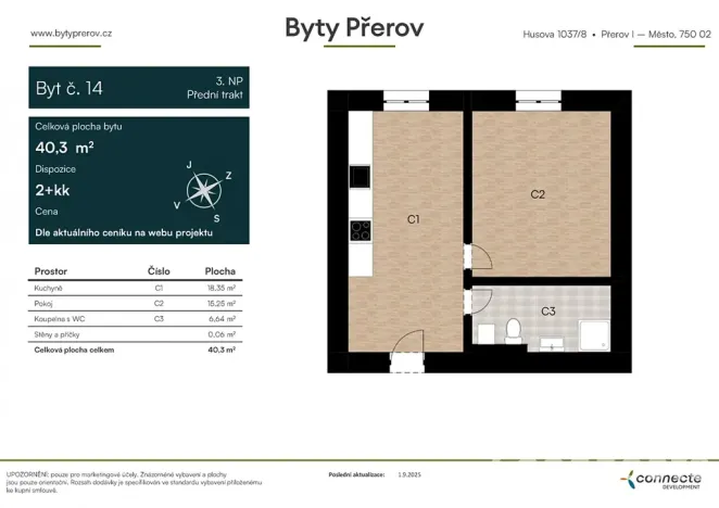 Prodej bytu 2+kk, Přerov, Husova, 40 m2