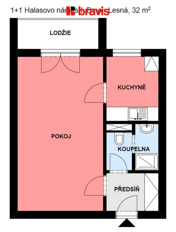 Pronájem bytu 1+1, Brno - Lesná, Halasovo náměstí, 29 m2