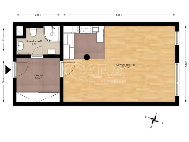 Pronájem bytu 1+kk, Praha - Prosek, Nad šestikopy, 36 m2