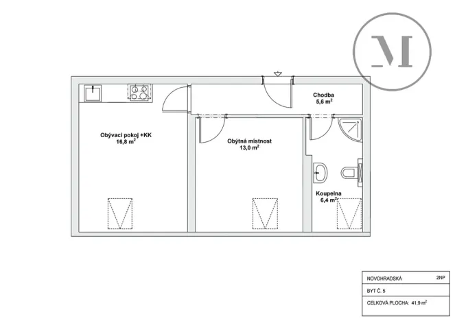 Pronájem bytu 2+kk, České Budějovice, Novohradská, 42 m2