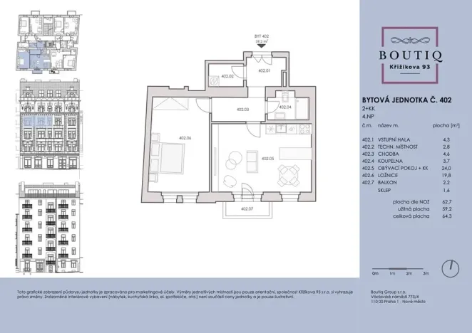 Prodej bytu 2+kk, Praha - Karlín, Křižíkova, 53 m2
