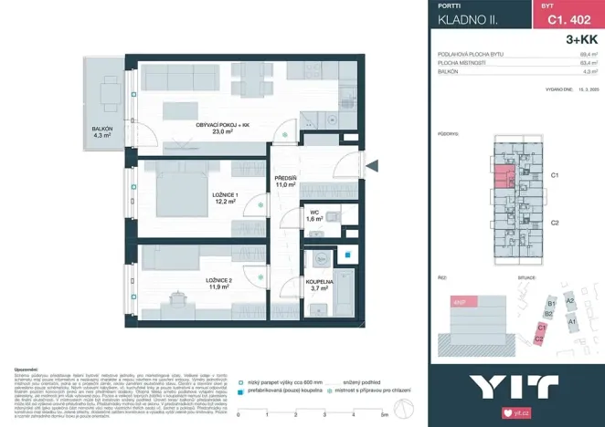 Prodej bytu 3+kk, Kladno, Ke stadionu, 63 m2