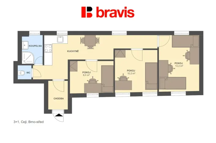 Prodej bytu 3+1, Brno - Zábrdovice, Cejl, 59 m2