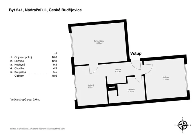Pronájem bytu 2+1, České Budějovice, Nádražní, 50 m2