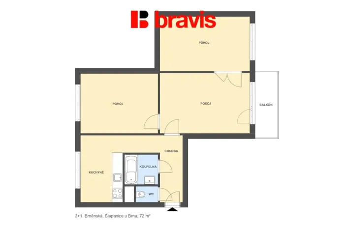 Prodej bytu 3+1, Šlapanice, Brněnská, 67 m2