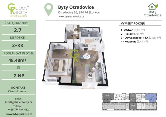 Prodej bytu 2+kk, Skorkov - Otradovice, 49 m2
