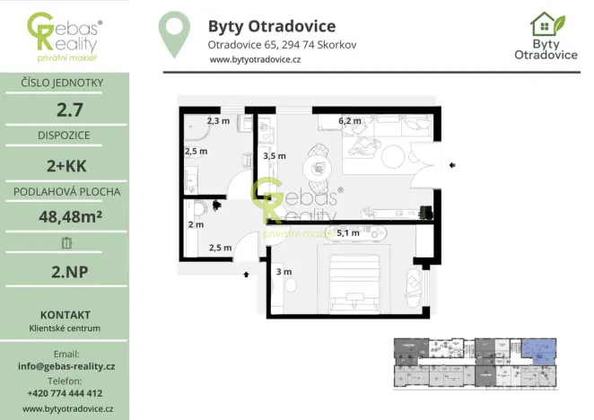 Prodej bytu 2+kk, Skorkov - Otradovice, 48 m2