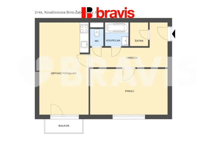 Pronájem bytu 2+kk, Brno, Kovařovicova, 61 m2