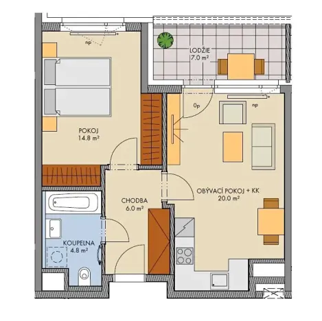 Prodej bytu 2+kk, Praha - Hlubočepy, Vítové, 47 m2