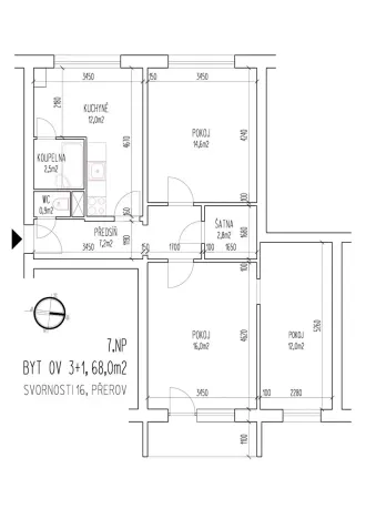Prodej bytu 3+1, Přerov, Svornosti, 68 m2