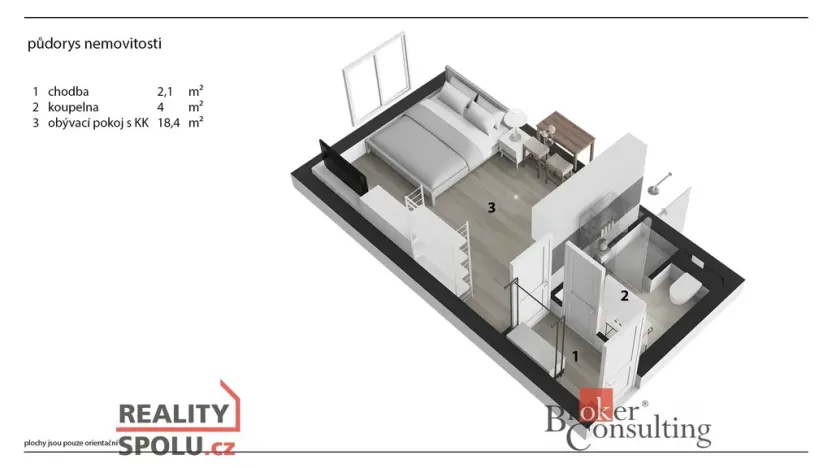 Pronájem bytu 1+kk, Pardubice - Zelené Předměstí, Rokycanova, 29 m2