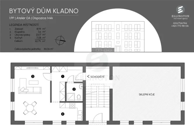 Prodej bytu 1+kk, Kladno, Floriánské náměstí, 43 m2