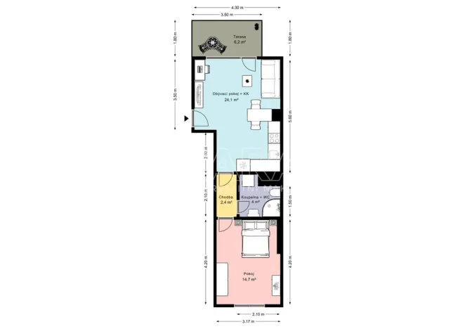 Pronájem bytu 2+kk, Praha - Vinohrady, Francouzská, 45 m2