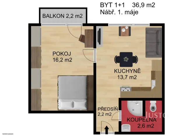 Pronájem bytu 1+1, Písek, nábřeží 1. máje, 36 m2