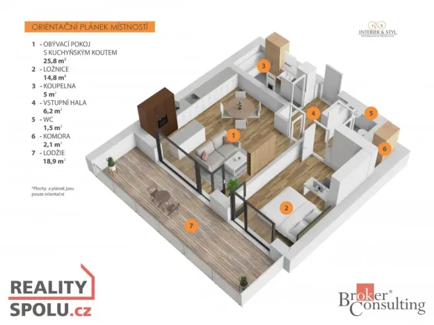 Pronájem bytu 2+kk, Praha - Smíchov, Podbělohorská, 62 m2