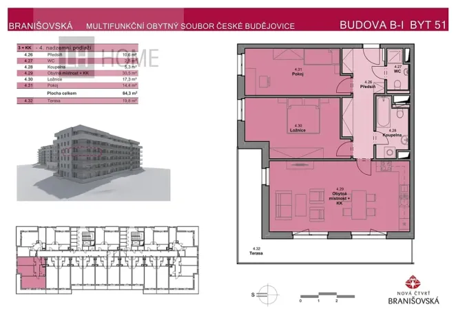 Prodej bytu 3+kk, České Budějovice, Branišovská, 84 m2