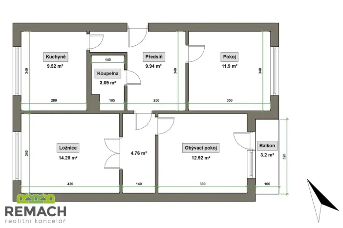 Pronájem bytu 3+1, Uherské Hradiště, Za Alejí, 71 m2