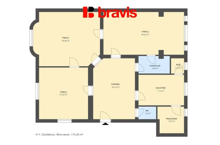 Pronájem kanceláře, Brno, Durďákova, 117 m2