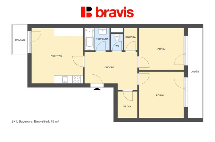 Pronájem bytu 2+1, Brno - Veveří, Bayerova, 78 m2