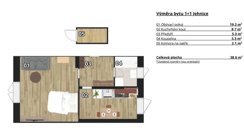 Prodej bytu 1+1, Brno - Jehnice, Zámezí, 42 m2