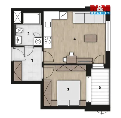 Pronájem bytu 2+kk, Praha - Hlubočepy, Fabiánové, 45 m2