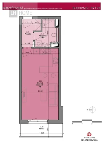 Prodej bytu 1+kk, České Budějovice, Branišovská, 37 m2
