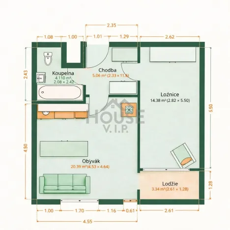 Prodej bytu 2+kk, Praha - Troja, Hnězdenská, 43 m2