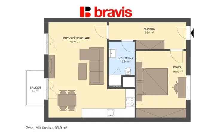 Prodej bytu 2+kk, Milešovice, 66 m2