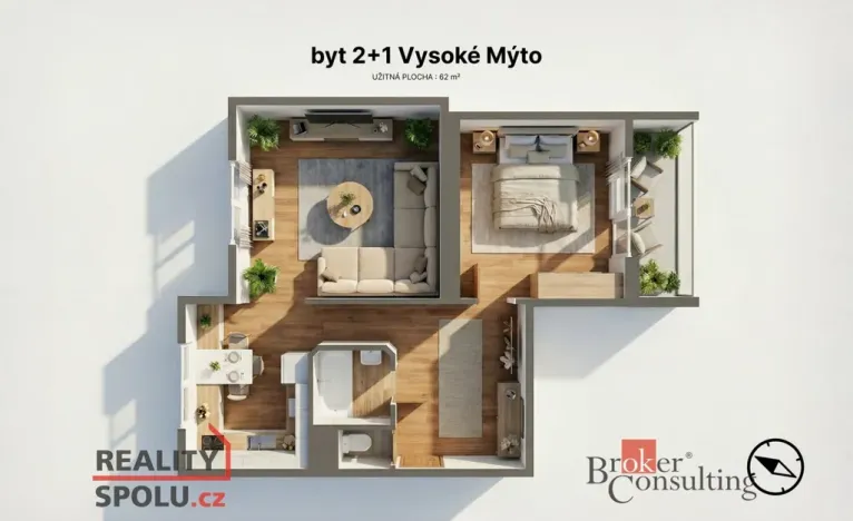 Prodej bytu 2+1, Vysoké Mýto, Ležáků, 56 m2