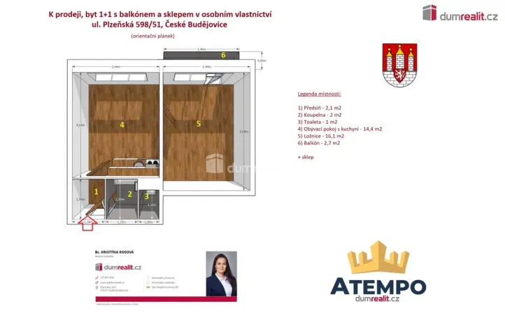 Prodej bytu 1+1, České Budějovice - České Budějovice 3, Plzeňská, 39 m2