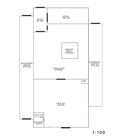 Pronájem skladu, Slapy, 1244 m2