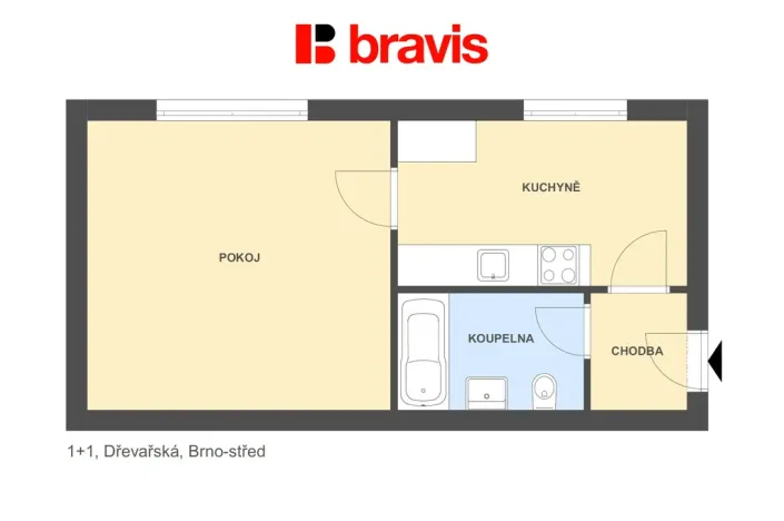 Pronájem bytu 1+1, Brno - Veveří, Dřevařská, 30 m2
