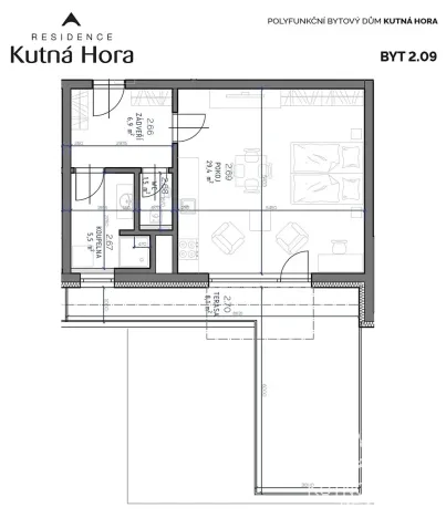Pronájem bytu 1+kk, Kutná Hora, Za Lidkou, 43 m2
