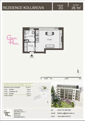 Pronájem bytu 1+kk, Brno, Kollárova, 27 m2