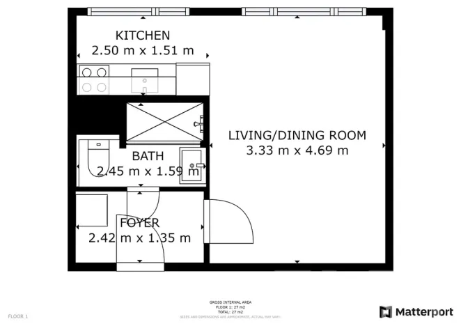Pronájem bytu 1+kk, Praha - Prosek, Bílinská, 27 m2