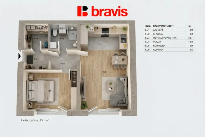Prodej bytu 2+kk, Lipůvka, 73 m2