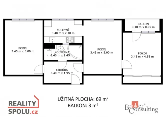 Prodej bytu 3+1, Uherský Brod, Obchodní, 69 m2