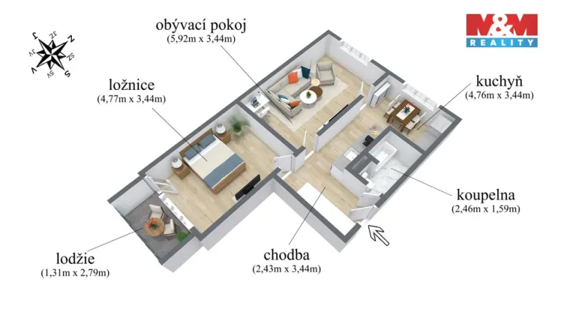 Prodej bytu 2+1, Chomutov, Skalková, 61 m2